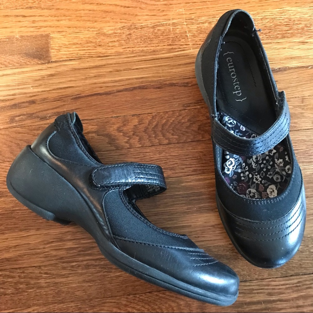 Eurostep Jenna black leather Mary Jane chunky 6.5
